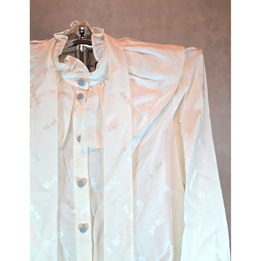 Coach Blouse Signature H & C Jacquard Shirt Long Sleeve Silk Blend White Size 2 - Picture 2 of 4